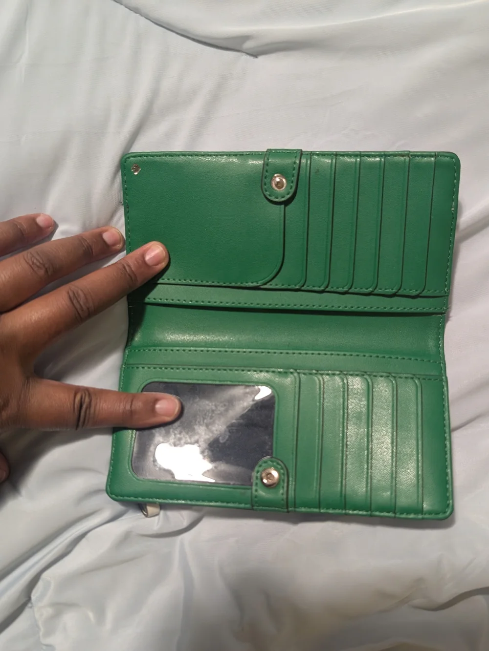 Kate Spade navy and cream and green  three-tone leather continental wallet